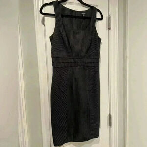 XOXO Black White Pin Stripe Pencil Sheath Dress Lined Sleeveless Pleated Size 6